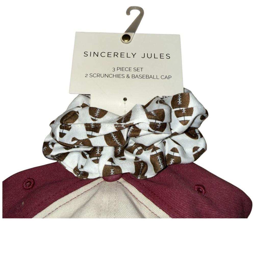 Sincerely Jules Burgundy and Cream Cap with Scrunchies - Picture 4 of 6